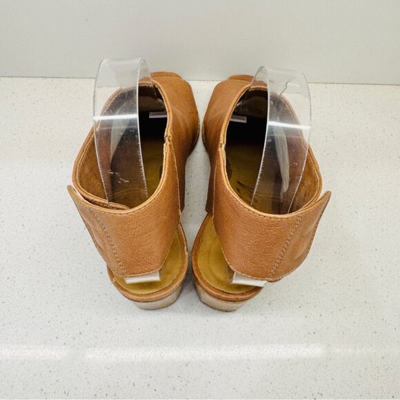 Mimosa Tan Camel Genuine Soft Leather Shoes Peep Toe Stacked Heel Sandals Sz 37 - Picture 7 of 15